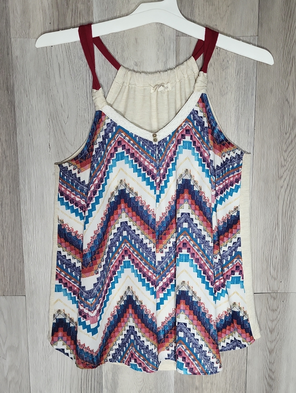 Rewind Women's Medium Boho Chevron Print Halter Tank Top Sleeveless Multicolor